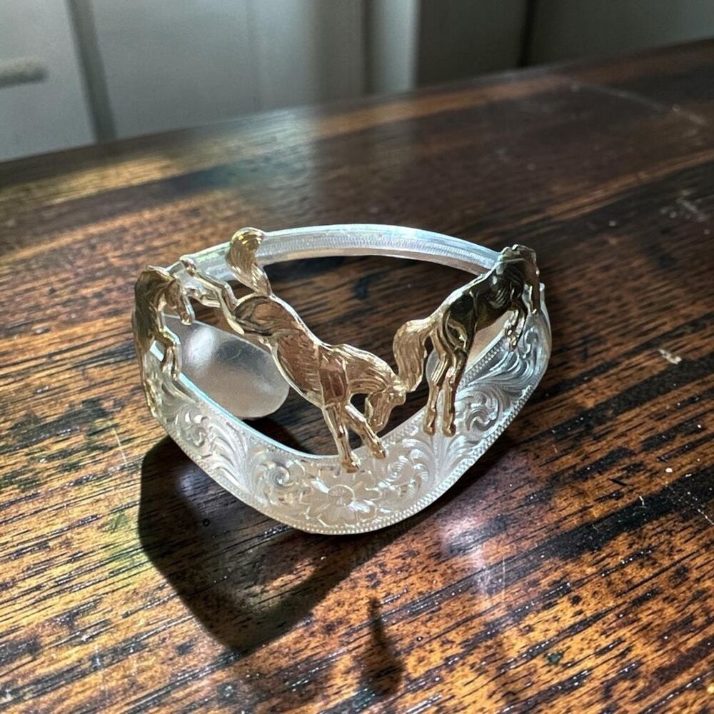 Montana Silversmiths Horse Cuff Bracelet Gold Silver Tone Western Equestrian